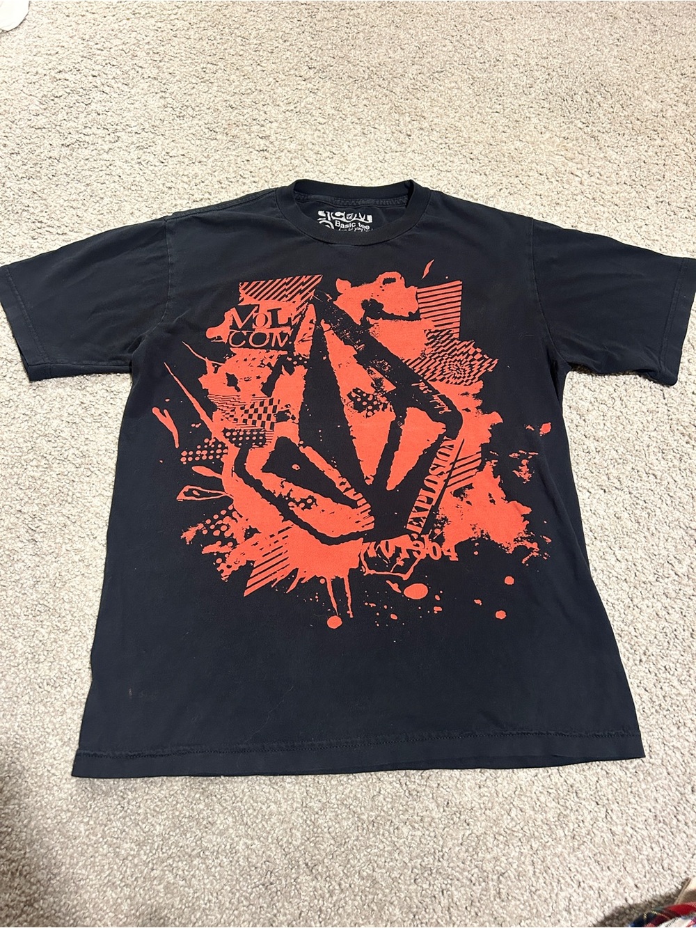 Volcom Black & Orange Graphic Tee Size M